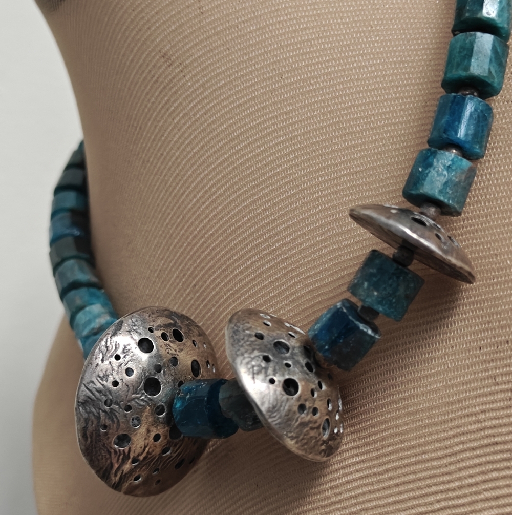 Artisan Made Apatite & Sterling Silver 925 Geometric Necklace OOAK